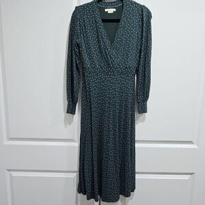 Boden - 4R Dress Maxi Dress Jersey Dress Women Green Polka Dot V Neck Dress